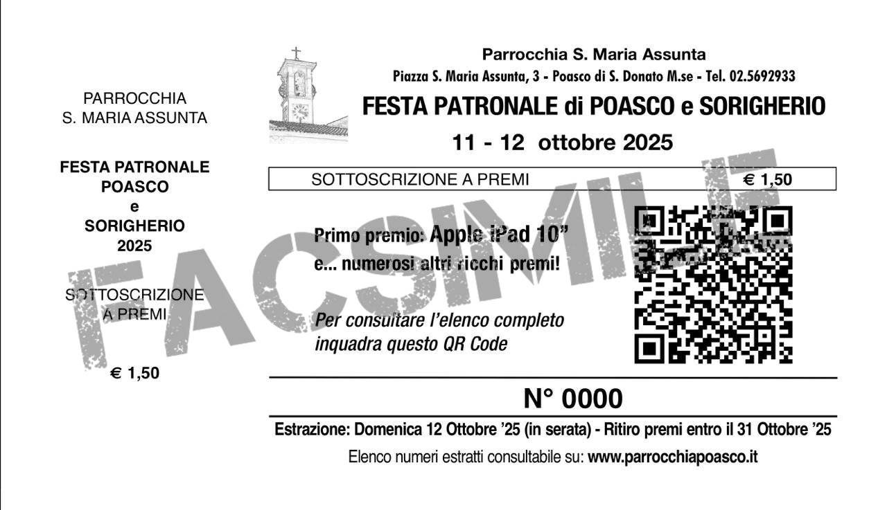Biglietto Sottoscrizione A Premi Poasco 2025